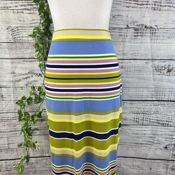 Liz Claiborne Skirt size Large Blue Purple Striped Jersey Straight Pencil Knee - Picture 2 of 12